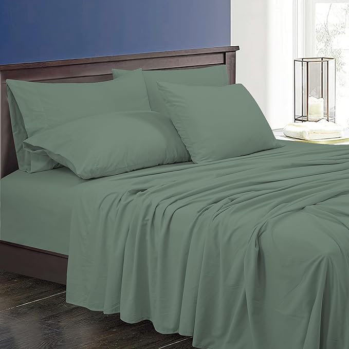 ROYALE LINENS 4 Piece Full Sheets Set - Soft Brushed 1800 Microfiber Bedding - 1 Fitted and 1 Flat Sheet, 2 Pillow case - Wrinkle Free & Fade Resistant - Hotel Luxury Bed Sheets Set (Green Bay, Full)