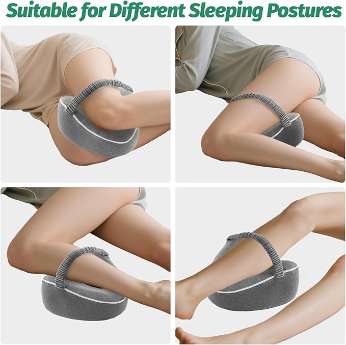 xiaomubiao Memory Foam Knee Pillow for Side Sleepers, Skin-Friendly Leg Pillow with Adjustable Strap for Sciatica, Hip & Back Pain Relief, Ergonomic Contour Between Leg Cushion with Washable Cover