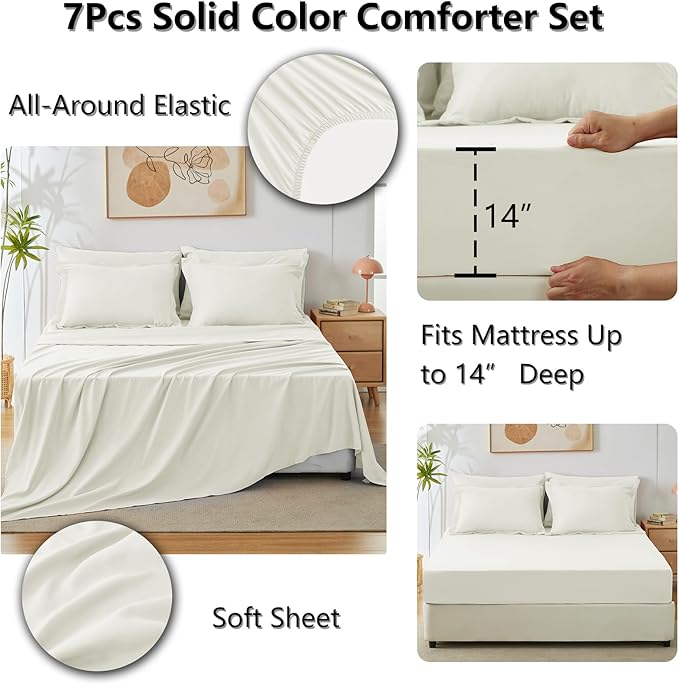 CozyLux Full Size Comforter Sets Ivory, 7 Pieces Bed in a Bag Full Comforter Set with Sheets, Luxury Soft Bedding Set with Down Alternative Comforter, Fitted Sheet, Flat Sheet, Pillowcases & Shams