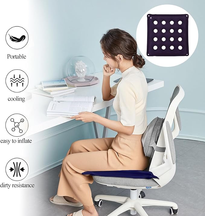 2 PCS Inflatable Seat Cushions, Pressure Relief Waffle Cushion for Pressure Sores Chair, Comfortable Long Sitting Air Cushion, Fit for Office Chair and Wheelchair use (Cream and Purple)