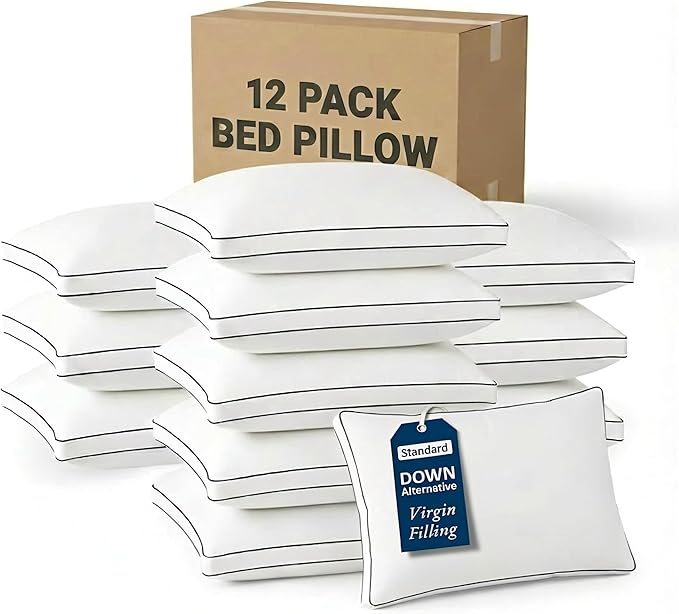 LANE LINEN Bed Pillows Standard Size Set of 2-20"x26" Medium Firm Down Alternative Pillows for Sleeping, Hotel Quality Back Stomach or Side Sleeper Pillow, Cooling Soft Breathable Easy Care - White