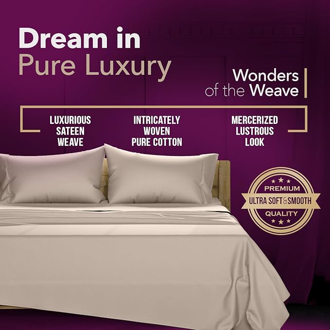 TEXAS LINEN CO. 100% Egyptian Cotton Pillow Cases Standard/Queen Size Set of 2 - Luxury 1200 Series Star Sleepin' Collection Pillow Cases (Taupe), Soft Cotton Pillowcases Fits Standard & Queen Pillows