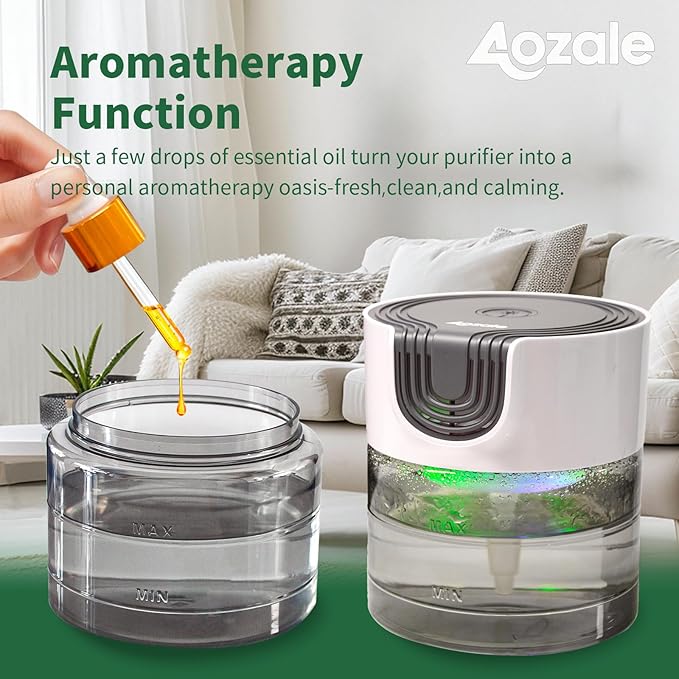 Aozale Water Air Revitalizer & Humidifier, Variable Speed Water-Based Air Cleaner & Aroma Diffuser with 7-Color LED Light – for Home, Pet Odors, Smoke & Relaxing White Noise