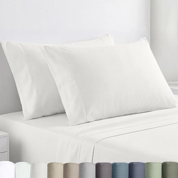 California Design Den Standard/Queen Size Pillow Cases Set of 2-100% Egyptian Cotton, Crisp Percale Feel, Soft & Breathable Cotton Pillowcases Queen & Standard - Ivory