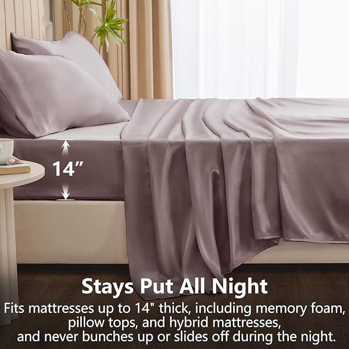 CozyLux Satin Sheets Full Size Sheets - 4 Piece Silky Full Size Bed Sheets, Luxury Dusty Purple Full Bed Set with Smooth and Soft Microfiber, Includes 1 Fitted Sheet, 1 Flat Sheet and 2 Pillowcases