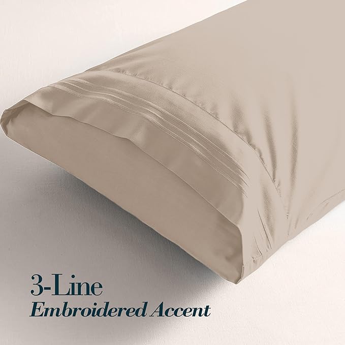 Mocassi 2-Piece Premium Standard/Queen Pillowcase Set 1800 Series Hotel Quality Microfiber - Soft and Breathable with 3-Line Embroidery Wrinkle and Stain Resistant, Easy Care, 20" x 30", Cream