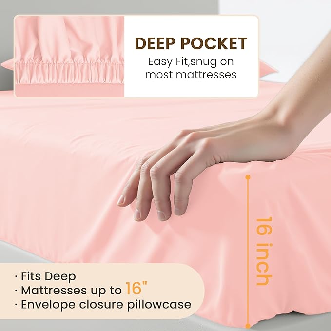 Queen Size 4 Piece Bed Sheet Set - Ultra Imitation Cotton-Premium Breathable & Cooling Sheets - Hotel Luxury Bed Sheets Deep Pocket up to 15"- Wrinkle, Fade, Stain Resistant (Baby Pink, Queen)