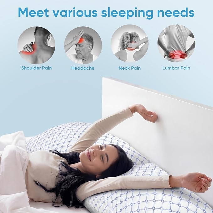 OAISZ Cooling Pillow King Size, Shredded Memory Foam Bed Pillows for Sleeping, Adjustable Pillows with Cooling Cover, Soft Yet Supportive Memory Foam Pillows for Side Back Stomach Sleepers