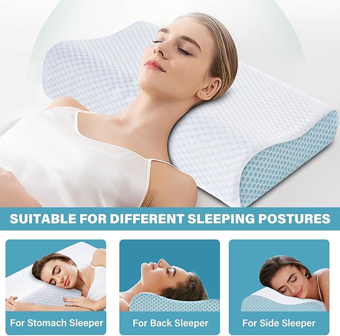 Cooling Pillows Queen Size Set of 2, Memory Foam Bed Pillows for Sleeping, Ergonomic Cervical Pillow for Neck and Shoulder Pain Relief, with Pillowcase,2 Pack