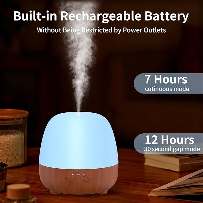 SPLITSKY Cordless Essential Oil Diffuser 150ML, Portable Rechargeable Diffuser with 7-Color LED Light, 2 Mist Modes, Quiet Operation and Auto-Off, 3 Timer Settings, for Home, Office, Outdoor