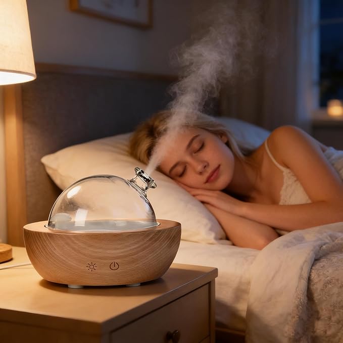 Essential Oil Aroma Diffuser - Electric Wood Glass Ultrasonic Fragrance Aromatherapy Scent Water Humidifier for Home Bedroom, Cold Air Smart Therapy Nebulizing Aromas Difusor para Casa