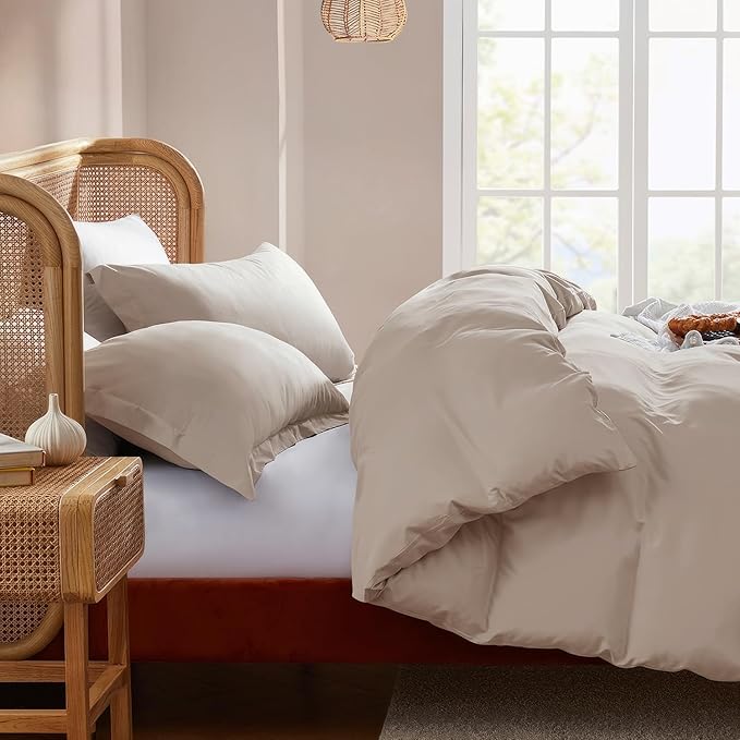 Nestl King Duvet Cover Set with Comforter Insert - Linen 4 Piece 104x90 Duvet Cover & 2 Pillow Shams with White Quilted Down Alternative Comforter, Ultra Soft, All Season