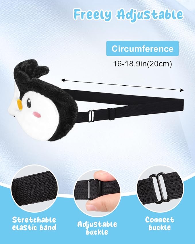 Miss Adola Sleep Mask for Kids - Valentines Gift for Kids Cute Plush Fuffy Sleeping Eye Cover Kawaii Soft Eyeshade Animal Eye Blindfold for Girls Boys Teens with Adjustable Strap, Penguin