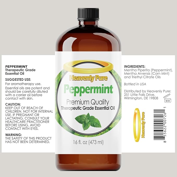 Heavenly Pure Peppermint Essential Oil (16 OZ Bulk) – Natural Sweet Mint Aroma – Peppermint Aromatherapy Oil