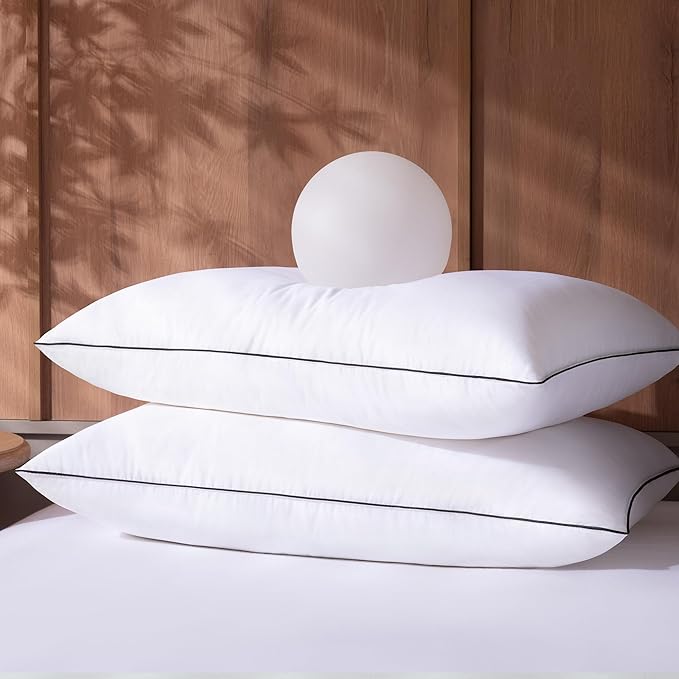 Feather Down Pillows Standard Size Set of 2, Luxury Hotel Collection Bed Pillow for Sleeping, 2 Pack, Fluffy Plush for Side, Back Sleepers Medium Firm, 20x26 in.
