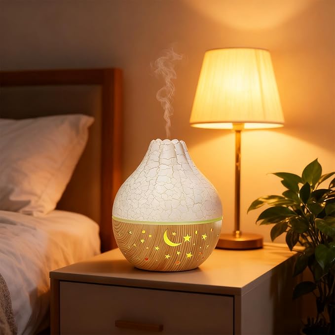 Essential Oil Diffuser, Mini Ultrasonic Air Diffuser Humidifier Luminous Hallow Silent Auto Shut Off USB Aromatherapy Diffuser for Home Office Spa (White Crack Light Wood Grain)