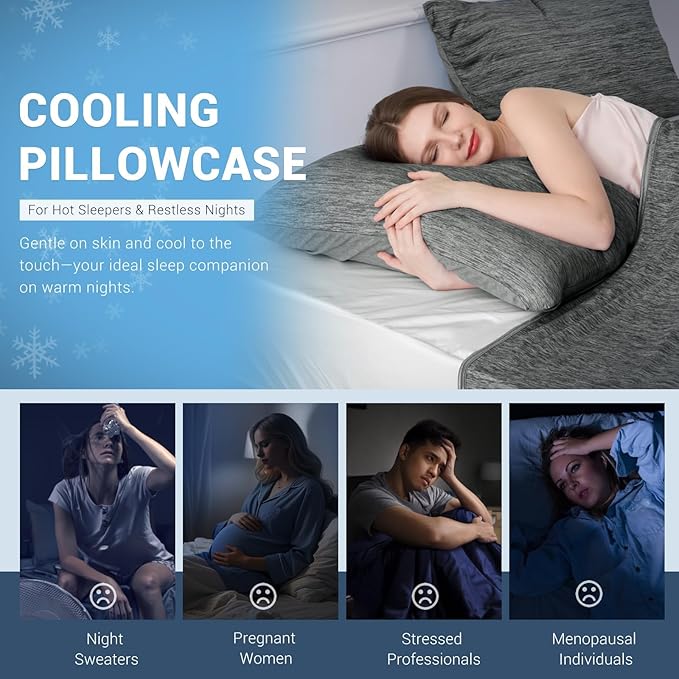 Elegear Cooling Pillow Cases for Hot Sleepers, Japanese Q-Max 0.5 Cooling Pillowcases, Both Sides[Cooling/Cotton], Breathable Soft Pillowcase for Hair and Skin, Set of 2-Dark Grey King (20" x 36")