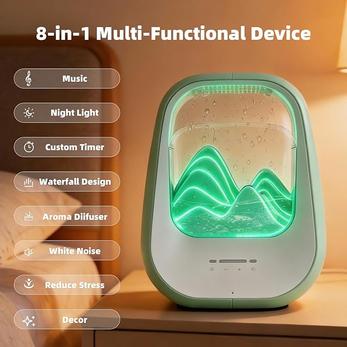8-in-1 White Noise Sound Machine with Aroma Diffuser, Rain Sound Machine for Sleeping, Stress Relief, White Noise Machine Night Light Timer for Bedroom Office Home Decor, Green