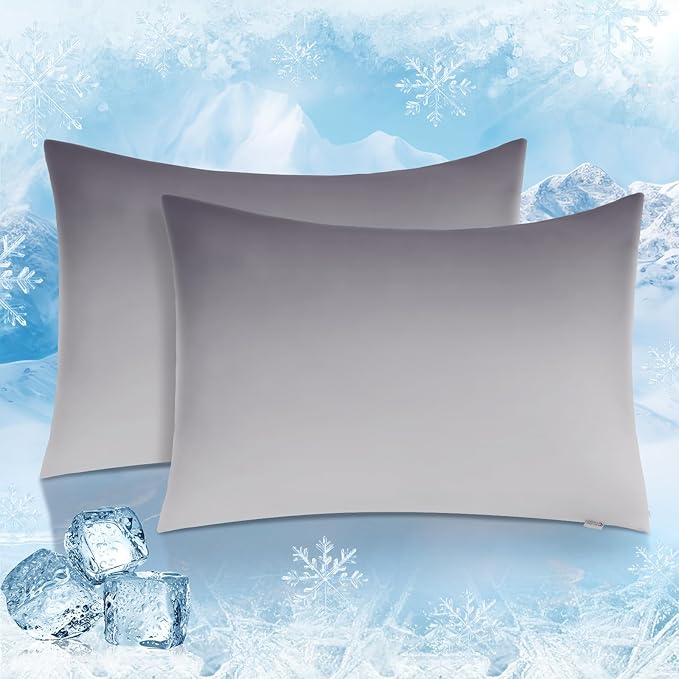 LUXEAR Cooling Pillow Cases, 2 Pack King Size Arc-Chill Q-max > 0.5 Gradient Cool Pillowcases for Hair Skin,Breathable Silky Cooling Summer Pillow Cover for Hot Sleepers & Night Sweats- Gradient Gray