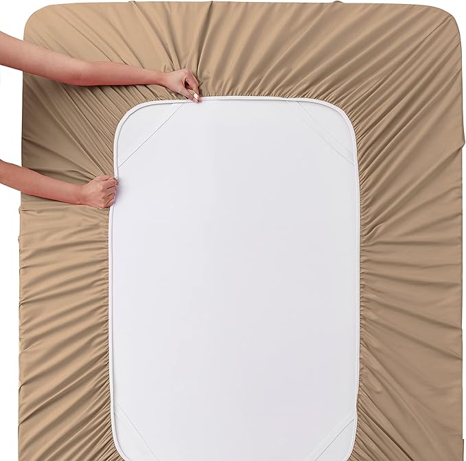 Manyshofu Extra Deep Pocket Full Size Sheets Set - Hotel Luxury 1800 Thread Count Sheets & Pillowcases - Kids Bedding Set up to 24" Mattress - Khaki Bed Sheets 18-24 Inch Deep Pockets - 4 Piece