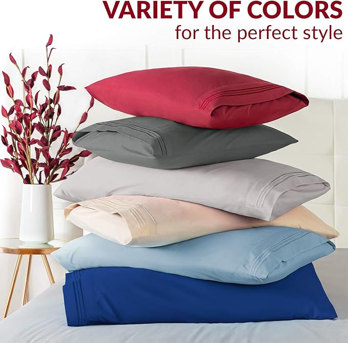 Mellanni Pillow Cases Set - 4 PC Iconic Collection Pillowcases - Luxury, Extra Soft, Cooling Pillow Covers - Wrinkle, Fade, Stain Resistant (Standard/Queen 20" x 30", Navy Blue)