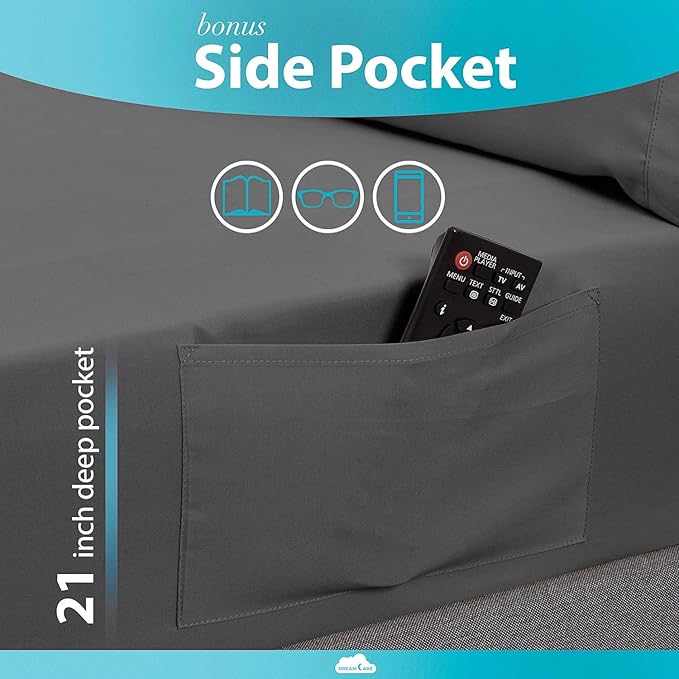 DREAMCARE California King Sheet Sets - 6 pcs Breathable Cooling Bed Sheets - up to 15" Deep California King Sheets with Side Pockets -Extra Soft 100% Brushed Hypoallergenic Hotel Luxury Bedding D-Gray