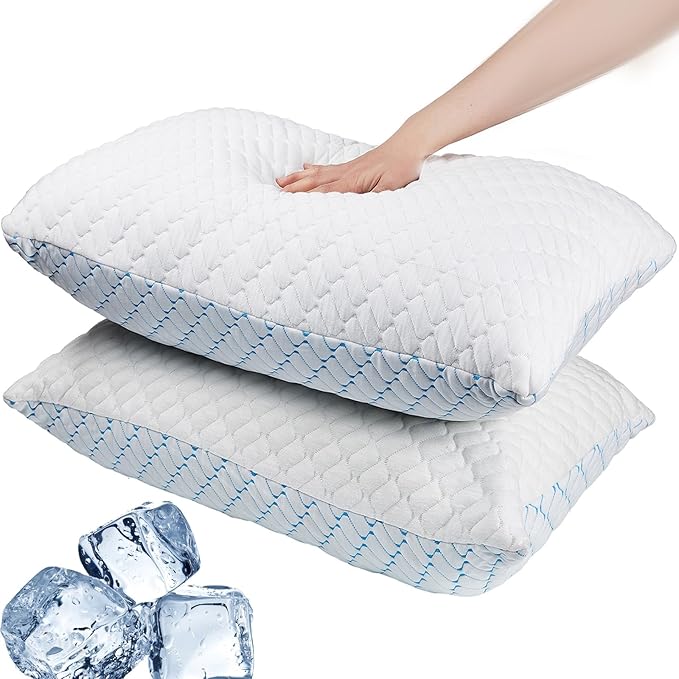 VAINOC Memory Foam Pillows King Size Set of 2,Adjustable Cooling Firm Pillow for Side Back Stomach Sleepers with Washable Removable Cover