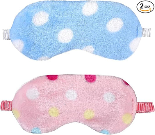 2PCS Plush Sleeping Eye Mask, Soft Plush Eye Mask, Fuffy Eye Cover Comfortable Sleep Mask Blindfold Rainbow Faux Fur Eye Shade for Women, Men and Kids Travel Nap Sleeping(Dot)