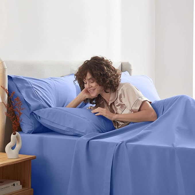 Nestl Extra Deep King Sheet Set - 6 Piece Breathable & Cooling Sheets - Hotel Luxury Bedding Set w/18-24 Inch Deep Pockets - Easy & Secure Fit - Super Soft, Wrinkle Free & Comfy - Calm Blue