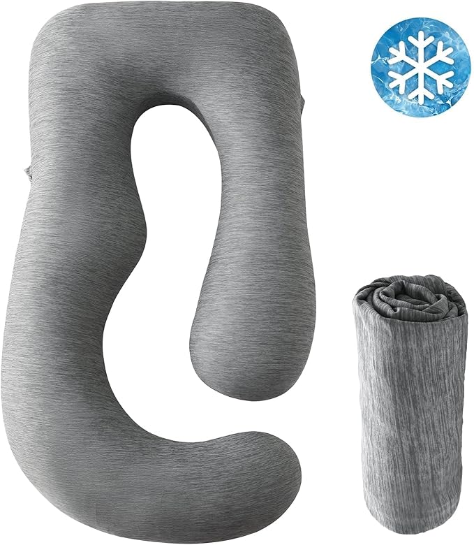 Sasttie Cooling Pregnancy Pillow Cover, 57-inch U Shaped Pregnancy Pillow Case, Fits 55 to 57 Inch Maternity Pillow, Grey (No Pillow Insert)