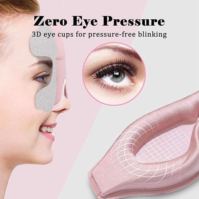 3D Sleep Mask, Breathable 3D Eye Mask for Sleeping, Light Blocking 3D Contoured Eye Cover with Adjustable Strap, 3D Memory Foam Night Blindfold for Men Women(Pink, with 2 Earplugs)