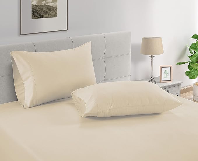 LANE LINEN Pillow Case Covers King Set of 2 100% Egyptian Cotton Sateen Soft Cool & Smooth Cases - Ivory