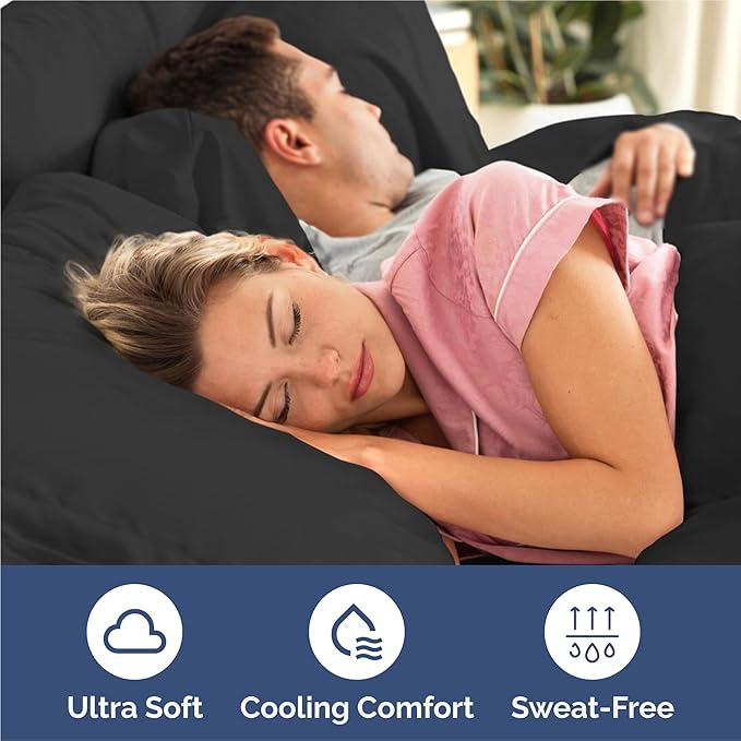 Split King 7 Piece Sheet Set - Comfy Breathable & Cooling - Hotel Luxury Bedding for Women, Men, Kids, Teens & Children - 1 Flat & 2 Fitted Sheets & 4 Pillowcases w/ Deep Pockets, Wrinkle Free - Black