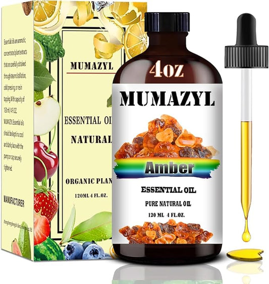 Amber Essential Oil, Amber Oil 4 Fl Oz 120ML for Diffuser Humidifier Yoga Cleaning DIY Candle Soap Making MUMAZYL Essential Oils