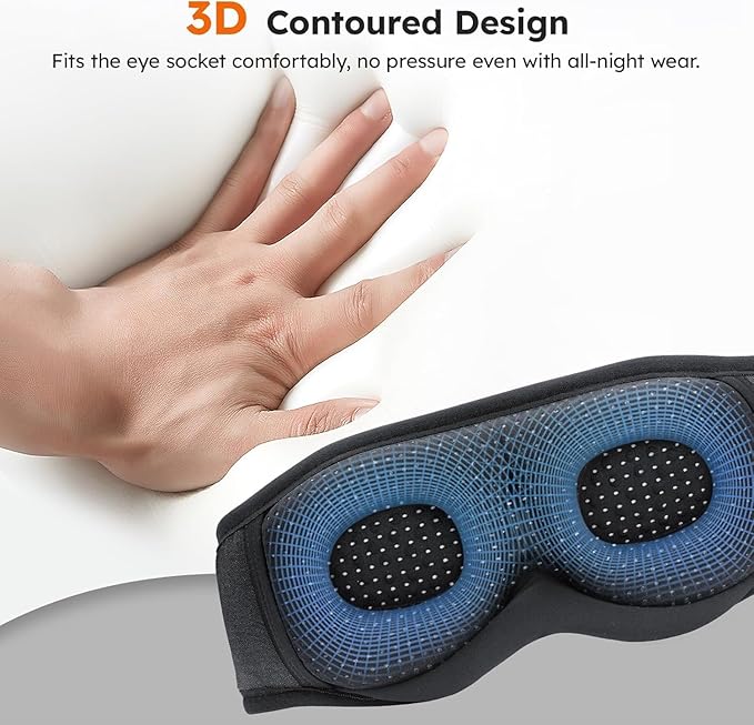 LC-dolida White Noise Sleep Mask, 3D Sleep Bluetooth Headphones with 16 Soothing Sounds, Bluetooth 5.4 Sleep Eye Mask with Timer, Total Blackout Sleeping Headphones for Side Sleeper