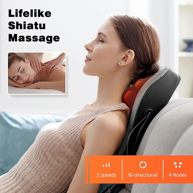 Boriwat Back Massager with Heat, 3D Kneading Massage Pillow for Back, Neck, Shoulder, Leg Pain Relief Deep Tissue, Gifts for Women Men Mom Dad(Dark Gray)