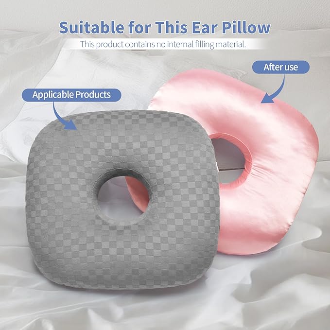Ear Piercing Pillowcase, Satin Soft Removable Cover for O-Shaped Side Sleeper Pillows, Hypoallergenic & Easy Care for Pierced Ear & CNH Relief (Pillowcase-Light Pink Silk)