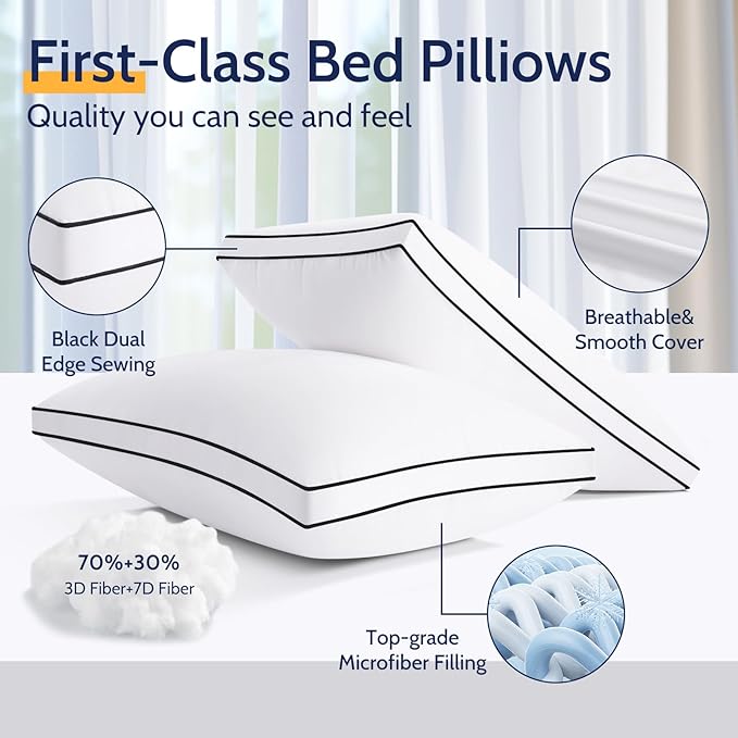 ROUMEA Pillows Standard Size Set of 2, Bed Pillows for Sleeping 2 Pack, Luxury Hotel Quality, Supportive Standard Pillows with Soft Down Alternative for Back Stomach Side Sleepers, Machine Washable
