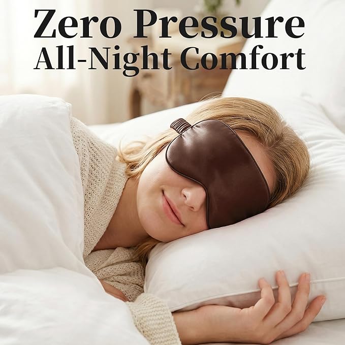 ZLYC 100% Mulberry Silk Sleep Mask Pressure-Free Eye Cover Soft Light Blocking Blindfold for Travel & Nap, Solid Coffee