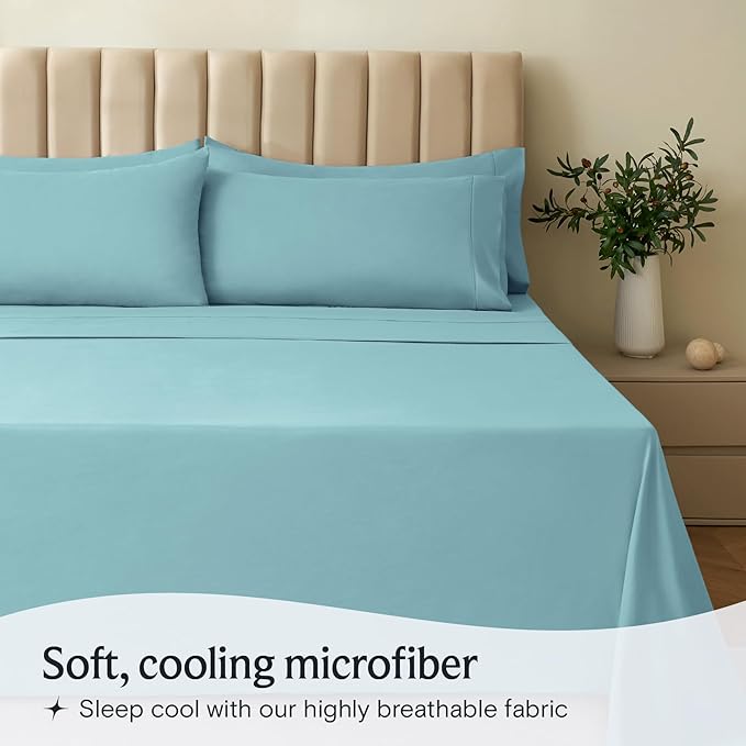 LuxClub 3 PC Sheet Bed Sheets Deep Pockets 18" Eco Friendly Wrinkle Free-Kids-Fitted Sheets Machine Washable Hotel Bedding Silky Soft - Aqua Twin XL