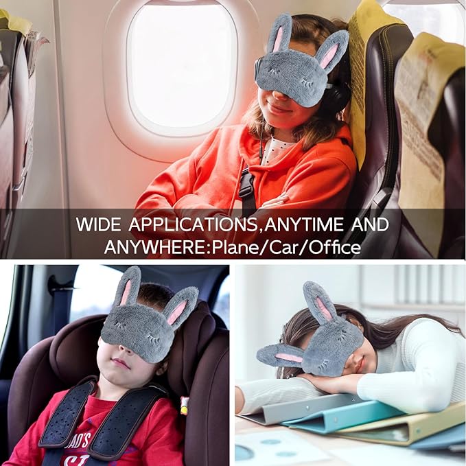 Cute Animal Sleeping Mask Sleep Mask, Soft Plush Rabbit Eye Mask for Travel Nap Sleeping Blindfold Eye Cover Eyeshade for Adult Kids Girls Teens Men Women - Rabbit, Gray
