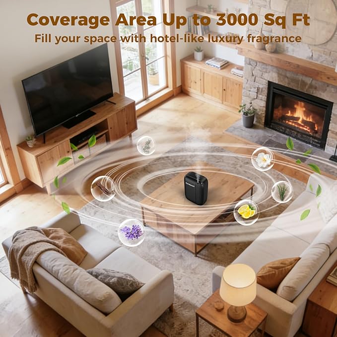 Waterless Essential Oil Diffuser for Home & Office, Cold Air Diffuser for Large Home, 3000 Sq Ft Coverage, Wall-Mounted, Smart APP Control, Pet & Kid Friendly, 13.5 Fl Oz Large Capacity