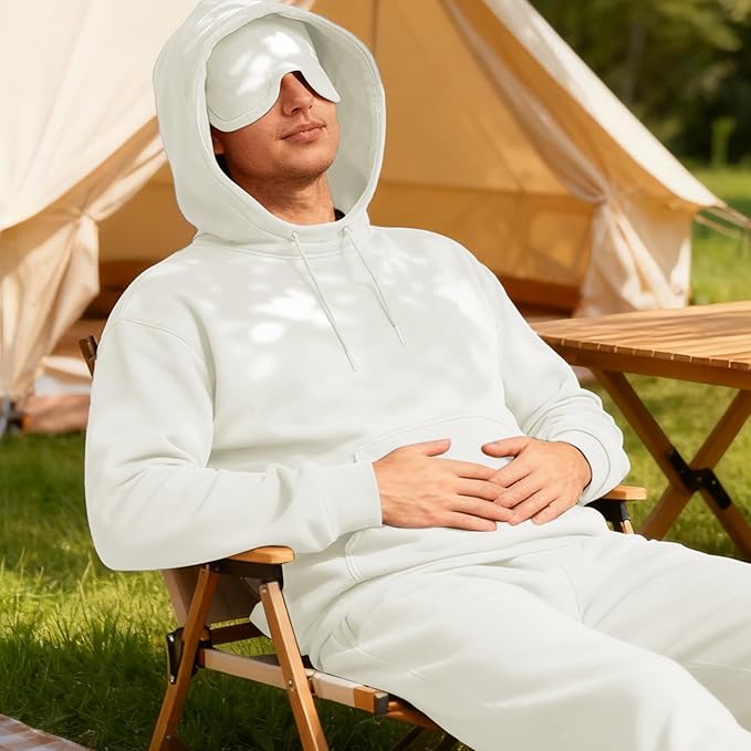 Ainangua Mens Oversized Pullover Essentials Hoodie with Eye Mask Built In Comfor Airplane Mode Travel Sleep Wearable Blanket