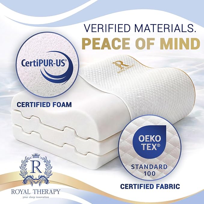 Royal Therapy Travel Memory Foam Pillow 2-Pack, Neck Pillow Bamboo Adjustable Side Sleeper Pillow