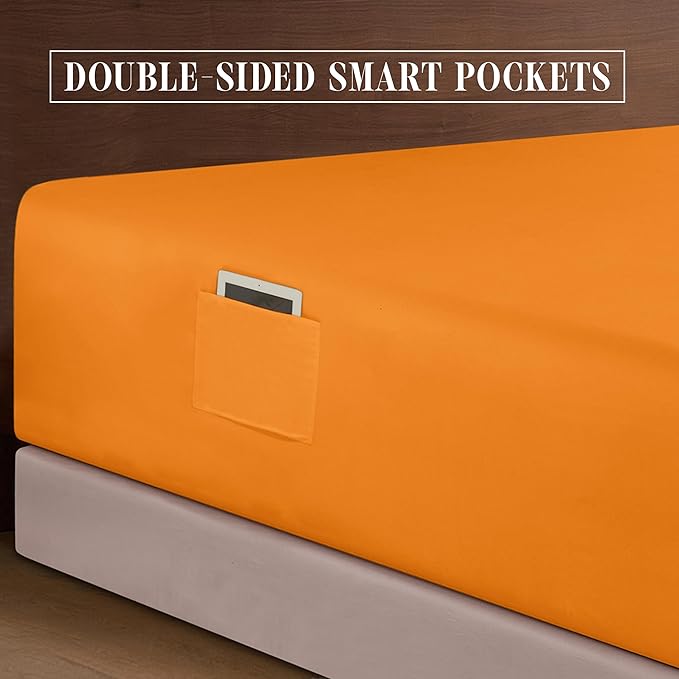 Elegant Comfort Luxurious 1500 Premium Hotel Quality Microfiber 4-Piece Sheet Set, 18-24 Inches Deep - Extra Deep Pocket Sheets - Ultra Soft 4PC Deep Pocket Sheets, King, Orange