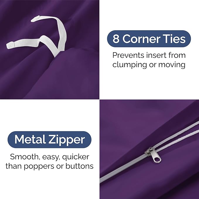 Duvet Cover Cal King Size Set - Extra Soft Cal King Duvet Cover 104" x 98" with 2 Pillow Shams - Hotel Luxury, Easy Care & Fade Free with Zipper Closures and Ties - Comfy, Cozy & Breathable (Purple)