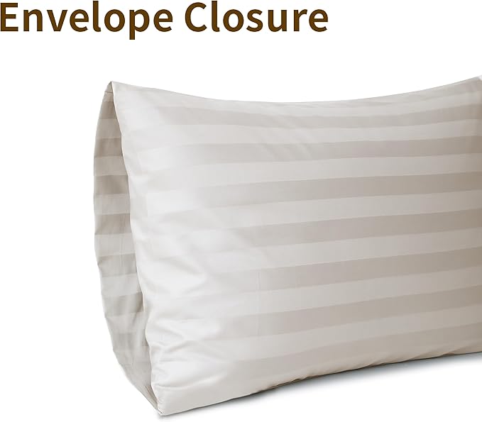 100% Egyptian Cotton Pillow Cases Set of 2, King Size 400 Thread Count Cooling Pillowcases, Soft and Breathable Pillow Covers with Envelope Closure, 20x36 Inches (King, Striped Light Beige)