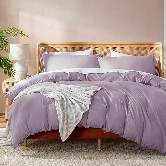 Nestl Full Duvet Cover Set with Comforter Insert - Dusty Purple 4 Piece 80x90 Duvet Cover & 2 Pillow Shams with White Quilted Down Alternative Comforter, Ultra Soft, All Season