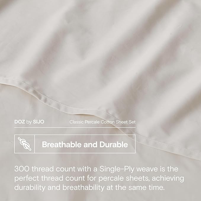 DOZ 100% Long Staple Cotton Sheet Sets, Classic Crisp Percale Weave, Breathable, Matte Finish, Hotel Style, Durable, 3pc – 2 Pillowcases 1 Fitted (Fog, Full)