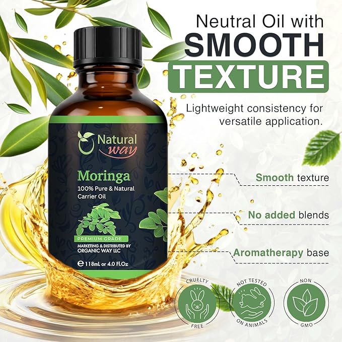 Moringa Carrier Oil for Face, Hair, Nails and Dry Skin | Natural Aroma Oil for Home Fragrance, DIY Beauty Blends & DIY Candle Making, Long Lasting Scent for Office, Bedroom Scent 4 Fl Oz (120 mL)